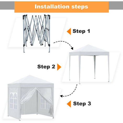 Gazebo 2x2m Pop Up Party Tent with Side Panels, Waterproof Marquee White