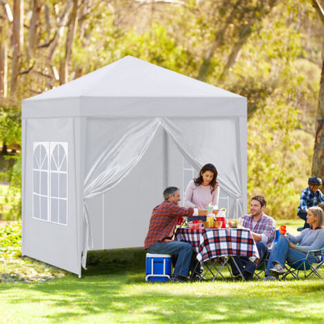 Gazebo 2x2m Pop Up Party Tent with Side Panels, Waterproof Marquee White