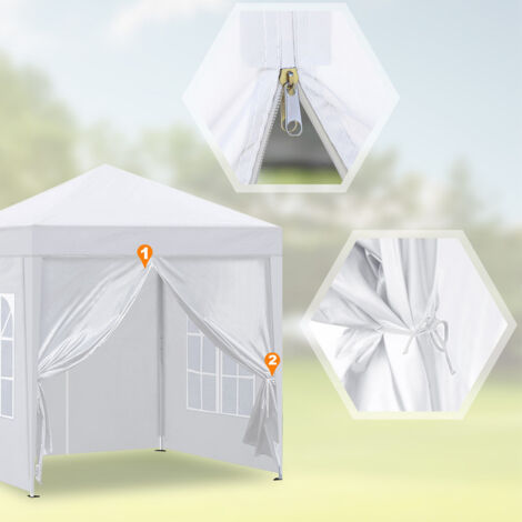 Gazebo 2x2m Pop Up Party Tent with Side Panels, Waterproof Marquee White