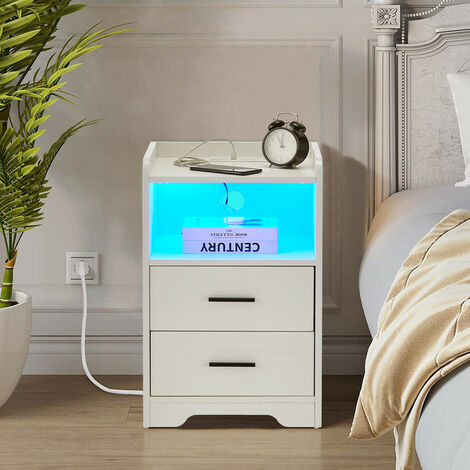 Bedside Table,3-tier Nightstand,LED Bedside Cabinet with 16 Colours,Side Cabinet for Bedroom Living Room