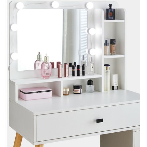 Dressing Table,Dressing Table Set, LED Light Vanity Makeup Desk with 2 Storage Drawer and Extendable Storage Cabinet