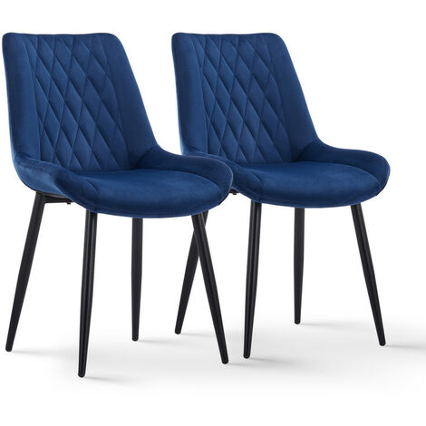 Dining Chairs 2x Vintage Velvet Upholstered Kitchen Chairs Reception Chairs with Backrest Blue (1/5)