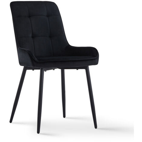 Dining Chair 2x Velvet Upholstered Chair,Kitchen Chair,Lounge Leisure with Backrest Metal Legs,Black