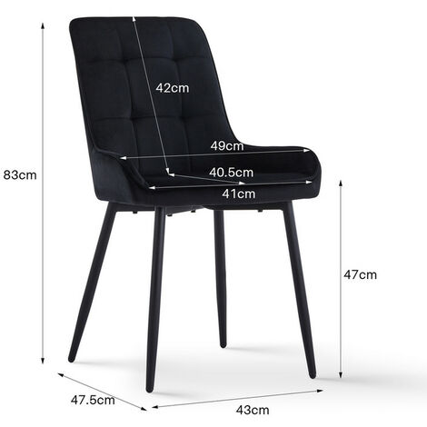 Dining Chair 2x Velvet Upholstered Chair,Kitchen Chair,Lounge Leisure with Backrest Metal Legs,Black