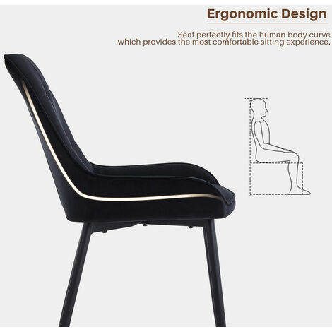 Dining Chair 2x Velvet Upholstered Chair,Kitchen Chair,Lounge Leisure with Backrest Metal Legs,Black