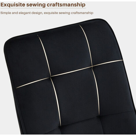 Dining Chair 2x Velvet Upholstered Chair,Kitchen Chair,Lounge Leisure with Backrest Metal Legs,Black