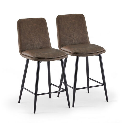 Bar stools,2x Faux Leather Upholstered Kitchen Counter, Bar Chairs with Backs and Footrest, Brown