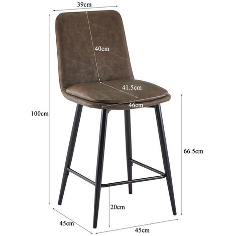 Bar stools,2x Faux Leather Upholstered Kitchen Counter, Bar Chairs with Backs and Footrest, Brown