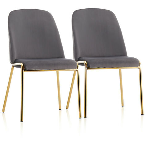 Dining Chair 2x Velvet Padded Kitchen Chair with Golden Metal Legs Grey