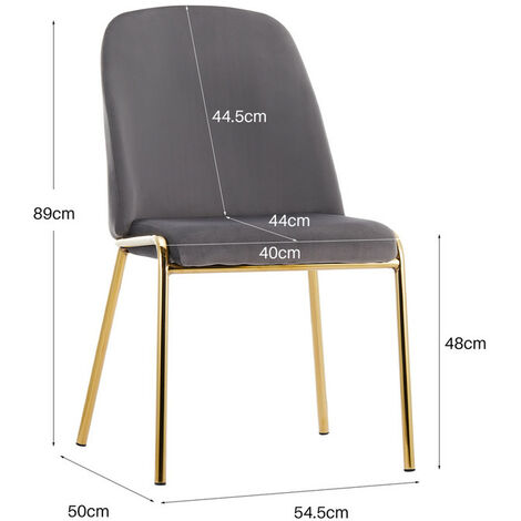 Dining Chair 2x Velvet Padded Kitchen Chair with Golden Metal Legs Grey