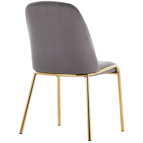 Dining Chair 2x Velvet Padded Kitchen Chair with Golden Metal Legs Grey