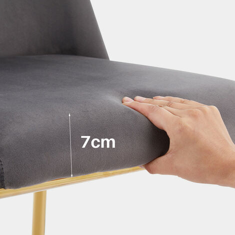 Dining Chair 2x Velvet Padded Kitchen Chair with Golden Metal Legs Grey
