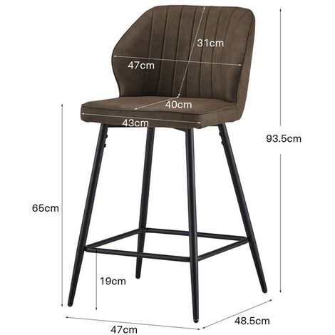 Bar Stools,2x Faux Leather Padded Breakfast Bar Chairs with Backrest and Metal Legs, High Back Dining Stools, Brown