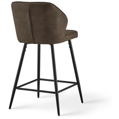 Bar Stools,2x Faux Leather Padded Breakfast Bar Chairs with Backrest and Metal Legs, High Back Dining Stools, Brown