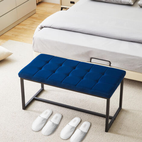 1PC Dining Room Bench Seat Velvet Padded Cushioned Hallway Benches with Metal Frame Lounge Long Dinner Stool for Kitchen Bedroom Living Room Hallway (blue) (1/5)