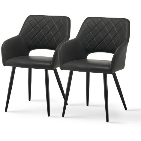 Dining Chairs 2X Faux Leather Upholstered Kitchen Counter Chair, Lounge Reception Chairs for Dining Room,Grey (1/5)