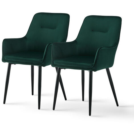 Dining Chairs 2x Velvet Upholstered Seat Kitchen Chairs with Armrests Comfy Accent Chair, Reception, Living Room Chair,Green (1/5)
