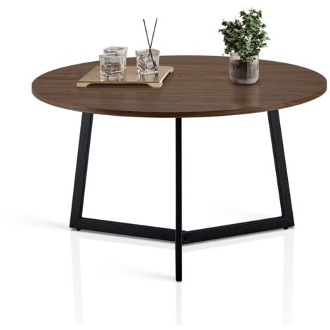 Coffee Table, 80x80x45cm Industrial End Side Table for Living Room with Black Cross Metal Frame, Brown