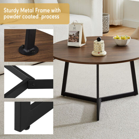 Coffee Table, 80x80x45cm Industrial End Side Table for Living Room with Black Cross Metal Frame, Brown