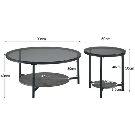 Coffee Table Set,Round Nesting Coffee Table,Glass End Side Table for Living Room with Black Cross Metal Frame