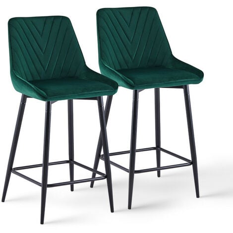 Velvet Bar Stools,2x Upholstered Seat Kitchen Counter Chairs Breakfast ...