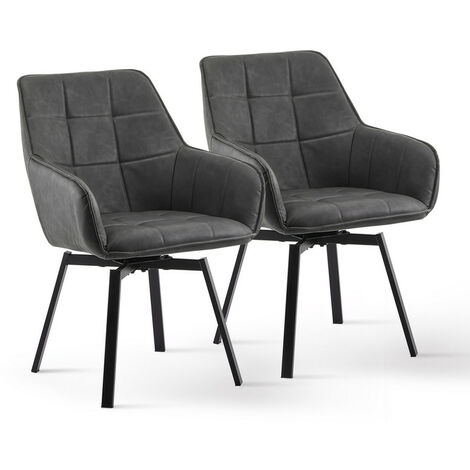 Dining Chairs 2X Faux Leather Thick Padded 360°Swivel Armchair with Backrest and Metal Legs, Grey (1/5)