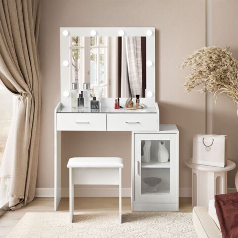 Dressing Table, Dressing Table Set,LED Lights Vanity Desk for Bedroom with cabinet
