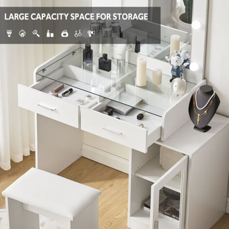Dressing Table, Dressing Table Set,LED Lights Vanity Desk for Bedroom with cabinet