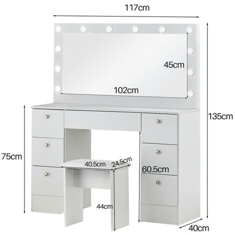 Dressing Table with Mirror, 6 Drawers Vanity Table with 3 colors LED Light, Vanity Desk with for Girls