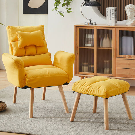 Recliner Sofa Upholstered Lounge Chair Linen Lounge Chair with Footstool Yellow