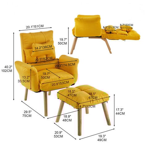 Recliner Sofa Upholstered Lounge Chair Linen Lounge Chair with Footstool Yellow