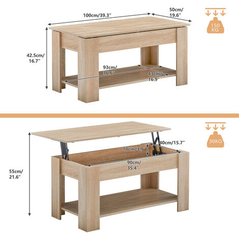 Coffee Table, Lift-Top Table Coffee Table for Living Room, 99.7x50x42.5cm Coffee Table with Storage,Oka