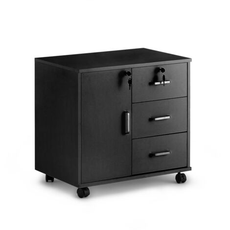 Mobile File Cabinet, 40x60x57cm Lockable Cabinet and 3-Drawer Lateral Filing Cabinet for Documents Printer Stand Home Office, Black