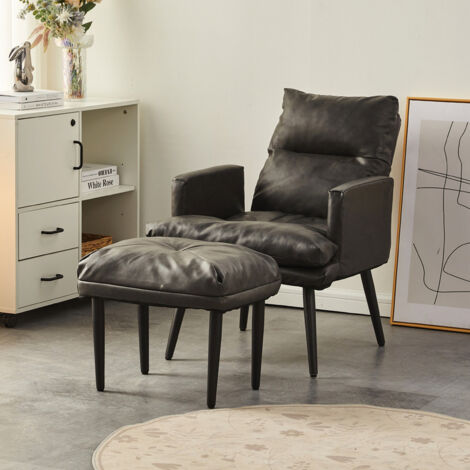 Faux Leather Recliner Chair with Ottoman Accent Armchair with Adjustable Backrest Lounge Chair for Living Room Grey (1/5)
