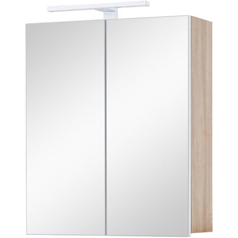 Bathroom Mirror Cabinet 2 Doors 50x16x60cm Wall Mounted Bathroom Storage Cupboard with Glass Shelves Bathroom Cabinet with Light Strip