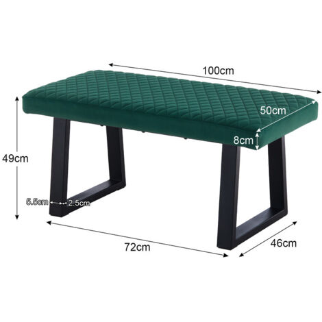 Velvet Dining Bench 2-Seater with Metal Frame Padded Kitchen Ottoman Stool for Dining Room Bedroom Living Room, End Bed Bench, Window Seat Bench, Shoe Bench (green)