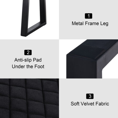 Velvet Dining Bench 2-Seater with Metal Frame Padded Kitchen Ottoman Stool for Dining Room Bedroom Living Room, End Bed Bench, Window Seat Bench, Shoe Bench (black)