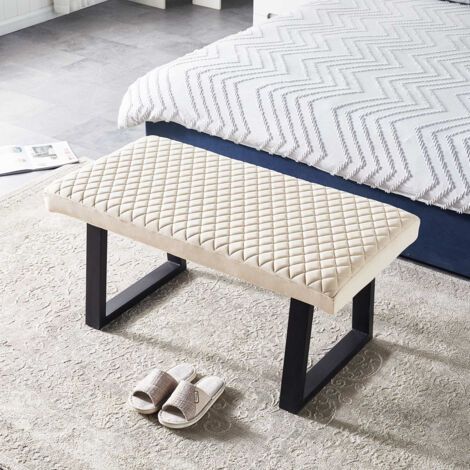 Velvet Dining Bench 2-Seater with Metal Frame Padded Kitchen Ottoman Stool for Dining Room Bedroom Living Room, End Bed Bench, Window Seat Bench, Shoe Bench (cream)