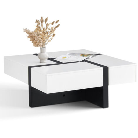 Coffee Table light luxury 4 Drawers Living Room90.590.537.6Table Large Storage White Black (1/5)