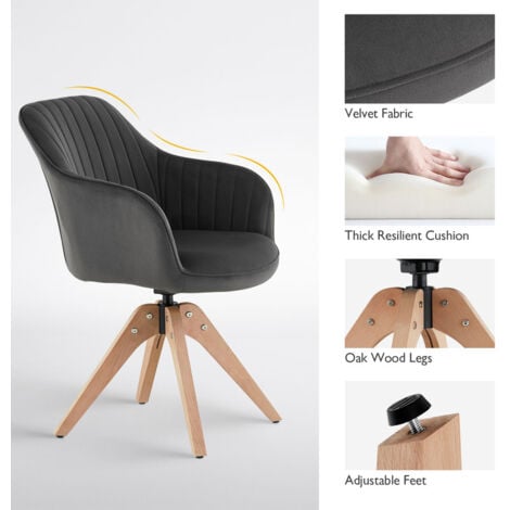 Desk Chair no Wheels with 360° Swivel Seat Dining Chairs with Solid Wood Legs, Accent Armchair for Living Room Bedroom Vanity (1, grey, One Size)