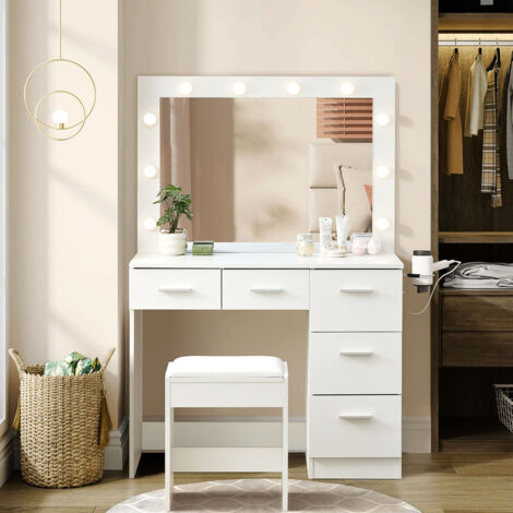 Dressing Table Buit-in Power Station 9 Dryer Holder OAdjustable LED Lights 5 Drawers Large HD Mirror Easy Cleaning Table top (1/5)