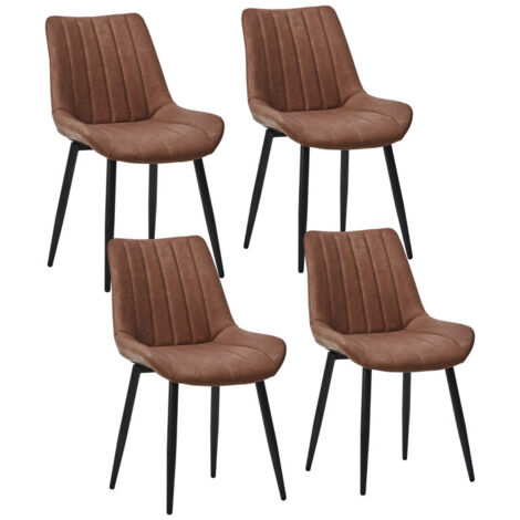 Dining Chairs Set of 4 Faux Leather Modern Kitchen Chairs with Metal Legs and Upholstered Backrest Counter Corner Chairs for Dining Reception Living Room Brown