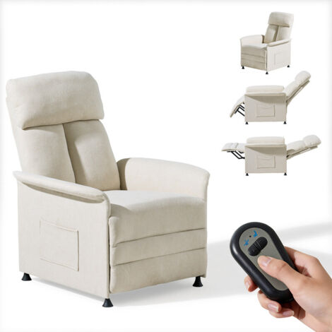 CLIPOP Electric Reclining Chair with Adjustable Back and Footrest 130°-180°, Padded Lounge Recliner Armchair Fabric, Recliner Sofa Single with Side Pocket for Bedroom Living Room Cream (1/5)
