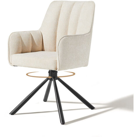 CLIPOP Fabric 360 Swivel Dining Chair with Metal Legs, Upholstered Accent Tub Armchair with Curved Back and Arms for Living Room Bedroom, Desk Chair no Wheels