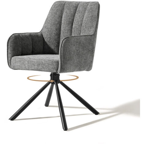 CLIPOP Fabric 360 Swivel Dining Chair with Metal Legs, Upholstered Accent Tub Armchair with Curved Back and Arms for Living Room Bedroom, Desk Chair no Wheels