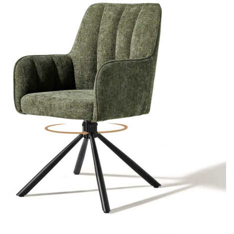 CLIPOP Fabric 360 Swivel Dining Chair with Metal Legs, Upholstered Accent Tub Armchair with Curved Back and Arms for Living Room Bedroom, Desk Chair no Wheels