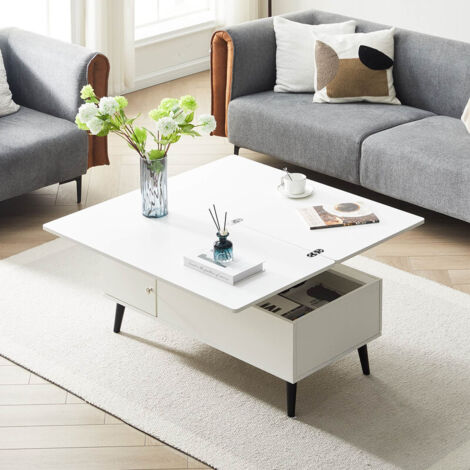 Lift Top Coffee Table, 3 in 1 Extendable Coffee Table with Hidden Storage for Living Room, Rectangle Centre Table for Home Office Dining Room White