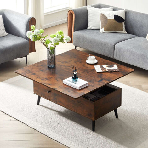 Lift Top Coffee Table, 3 in 1 Extendable Coffee Table with Hidden Storage for Living Room, Rectangle Centre Table for Home Office Dining Room Brown