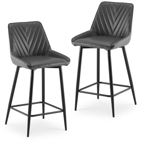 Bar Stools Set of 2 Faux Leather Padded Bar Chairs with Backrest and Metal Legs,Industrial High Back Barstools for Home Kitchen Counter Grey