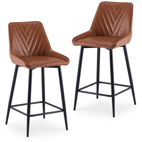 Bar Stools Set of 2 Faux Leather Padded Bar Chairs with Backrest and Metal Legs,Industrial High Back Barstools for Home Kitchen Counter Brown